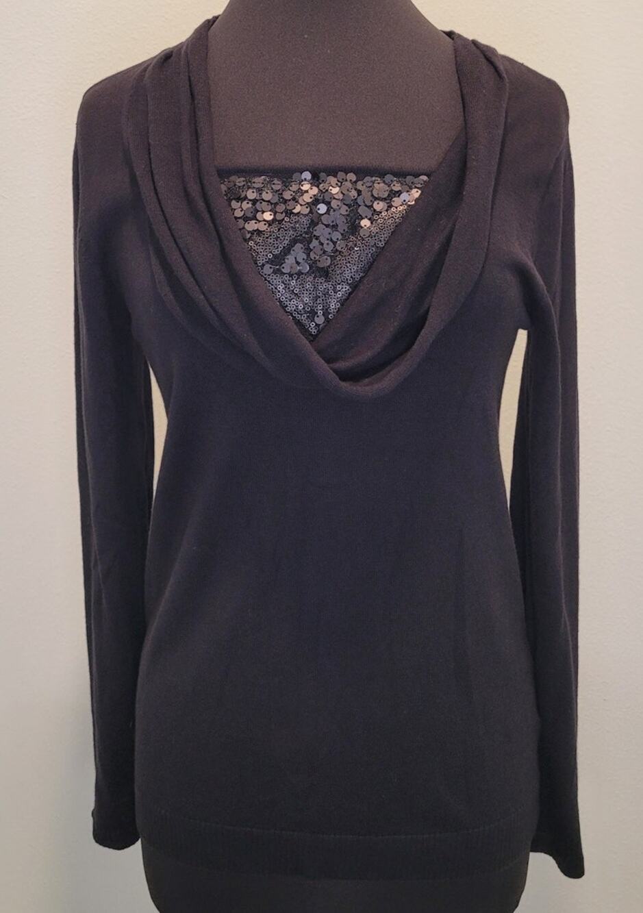 NWT Dana Buchman Sequin Cowl Neck Top Black M Party Sparkle Evening Wear